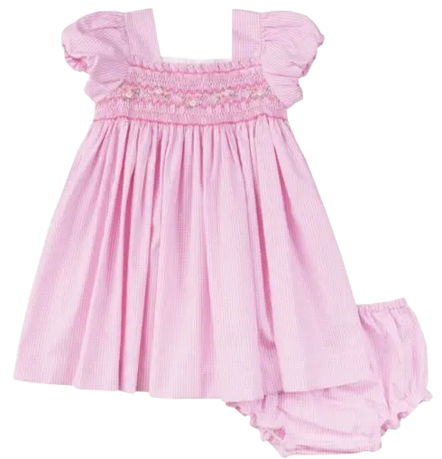 B375 - Pink Gingham Smocked Puff Sleeve Dress Cadiz Boutique, Inc.