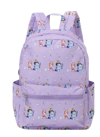 BA0058-M - Cute Cartoon Dogs Girl Purple Zipper Pockets Backpack