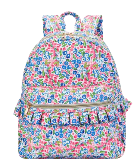 BA0098-M - Blue Flower Girls Ruffle Backpack