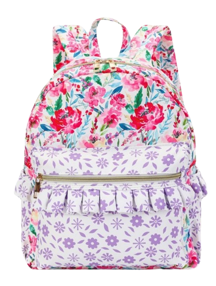 BA0101-M - Hot Pink Flower Girls Ruffle Backpack