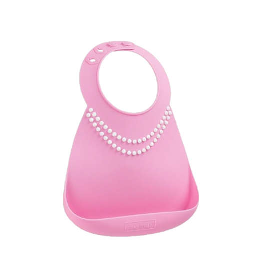 BB122 - Make My Day Soft Silicone Baby Bib Pink with White Pearls