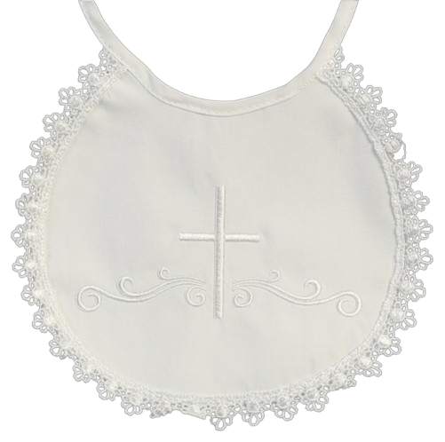 BB2 - Bib with Embroidered Cross & Lace Trim