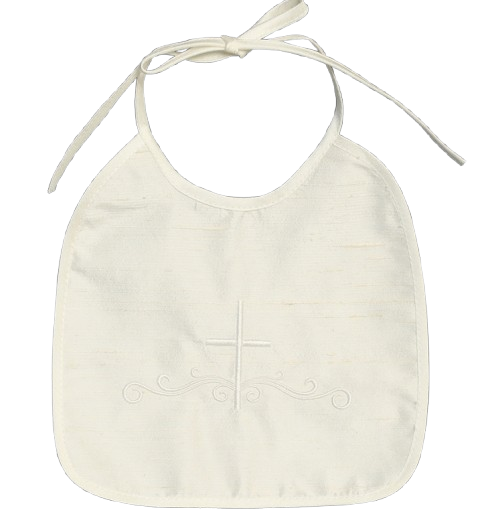 BB32 - Raw Silk Bib with Embroidered Cross