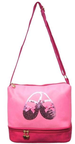 BG132P - Pink/Hot Pink Sequins Ballet Shoe Dual Compartment Bag