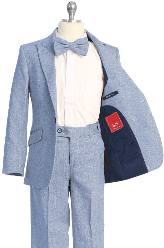 BK7008B - Light Blue Linen Suit for boys 3piece
