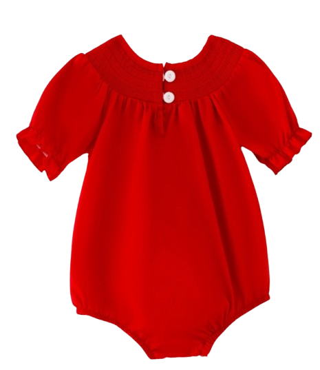 RPG41121 - Girls Bow Smocking Embroidered Red Romper