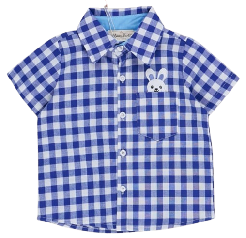 TPB201 - Blue Gingham Bunny Button Down Shirt