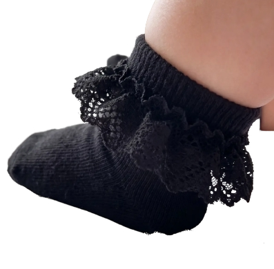 CBFD-0112 - Non-Slip Grip Ankle Socks For Kids Classic Lace Frill Black