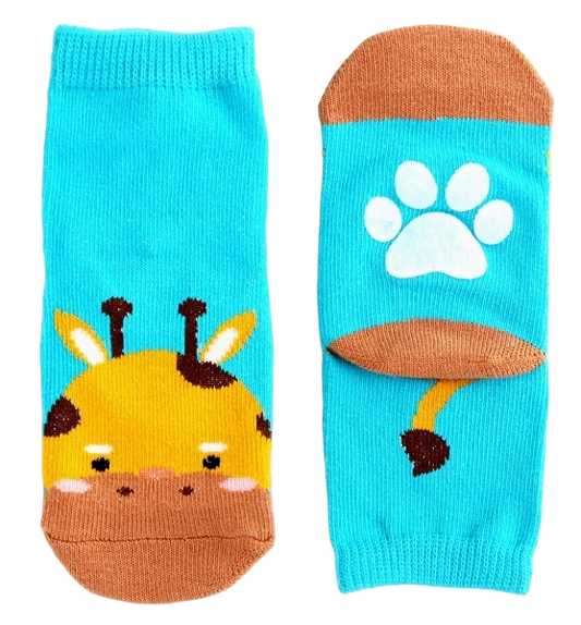 CHFD-0004 - Non-Slip Grip Ankle Socks For Kids Giraffe Zoo
