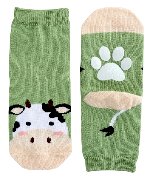 CHFD-0044 - Non-Slip Grip Ankle Socks For Kids Cow Zoo