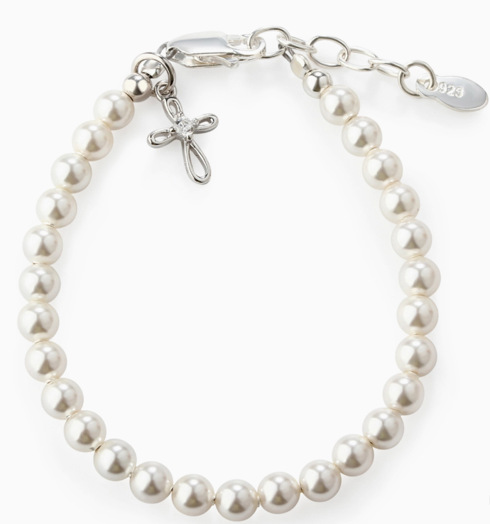CMLACEY - Girls Silver Pearl Baby Baptism Bracelet, 1st Communion Gift