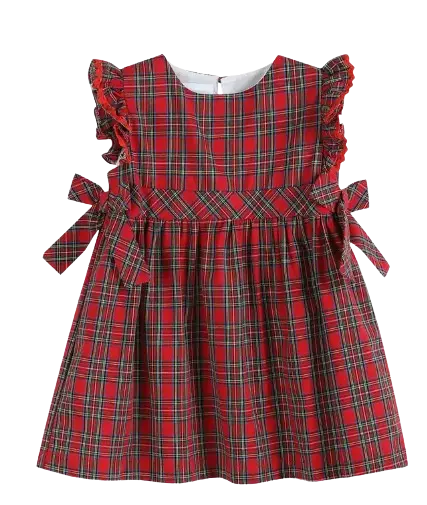 47859 - Lil Cactus Christmas Plaid Ruffle Sleeve Dress Cadiz Boutique, Inc.