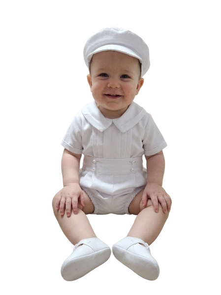 DA227W - White and White Linen Outfit with Hat