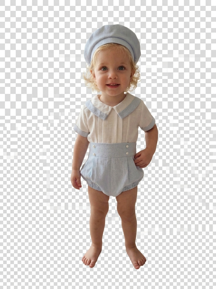 DA227 - Blue and White Linen Outfit with HatB