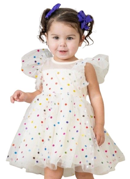 DRG20204 - Cream Confetti Dots Party Dress