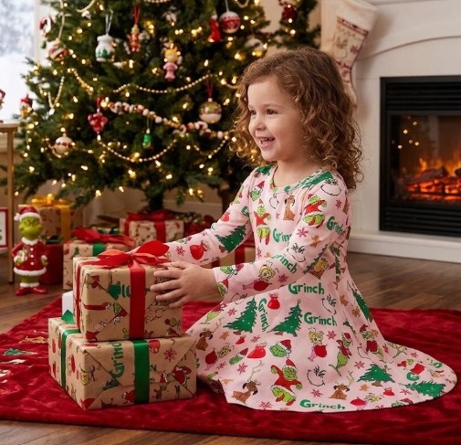 DRG54314 - Winter Christmas Character Print Girls Dress