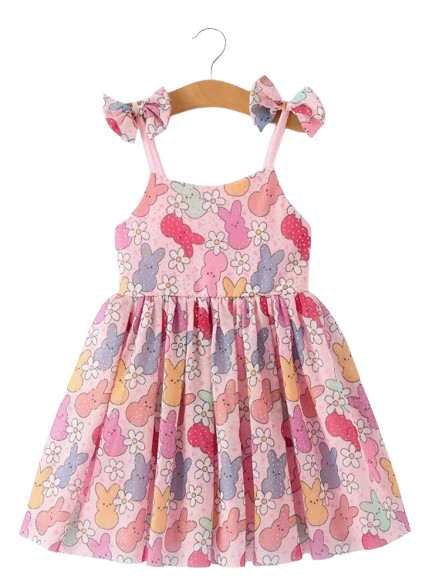 DRG60242 - Easter Bunny Print Girl Tulle Dress
