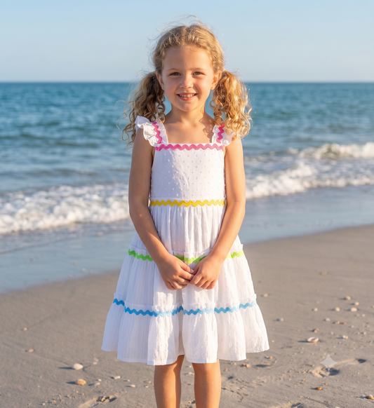 DRG60263 - Summer Rainbow Girls Ruffle Strap Dress