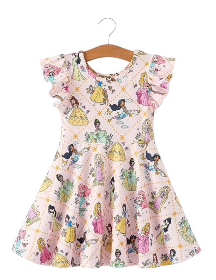 DRG60561 - Summer Pattern Ruffle Sleeve Girls Dress