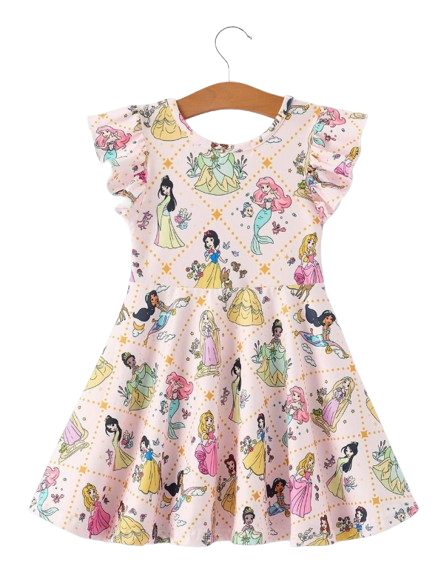 DRG60561 - Summer Pattern Ruffle Sleeve Girls Dress