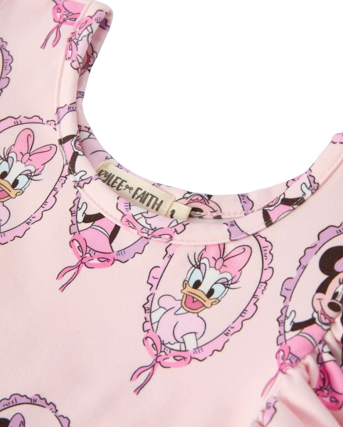 DRG60570 - Pink Character Mirror Bow Print Girls' Dress