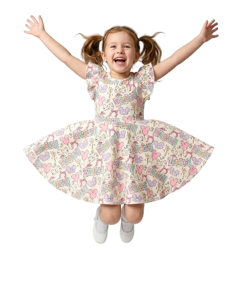 DRG60572 - Pastel Magical Theme Girls Flutter Sleeve Dress