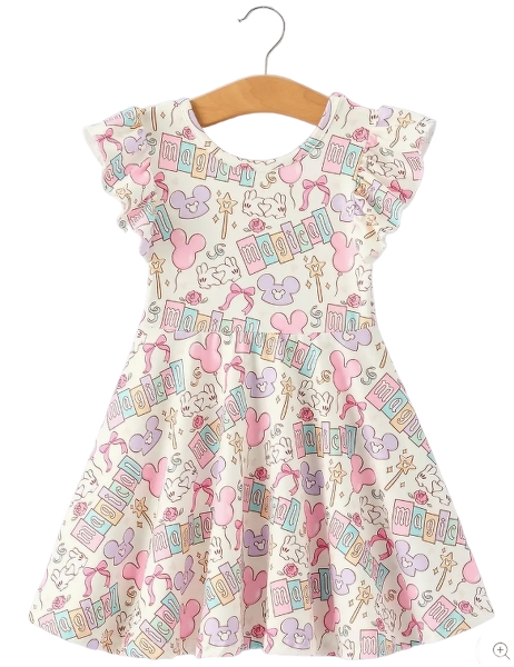 DRG60572 - Pastel Magical Theme Girls Flutter Sleeve Dress