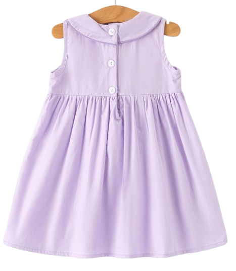 DRG60630 - Floral Embroidered Girl Dress with Lavender Peter Pan Collarb