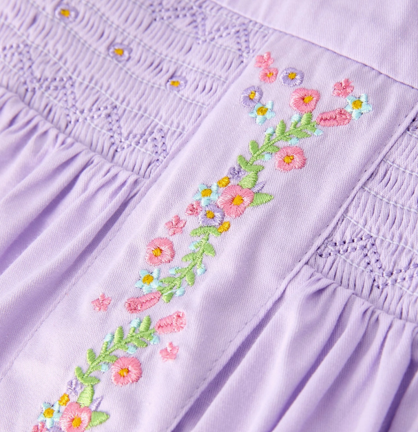 DRG60630 - Floral Embroidered Girl Dress with Lavcender Peter Pan Collar