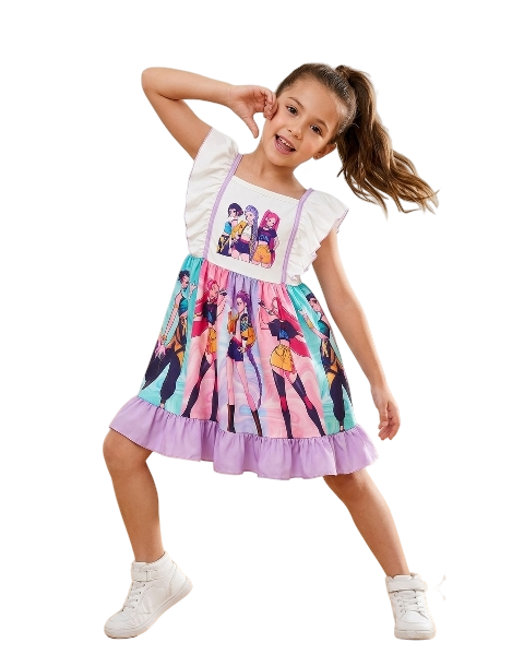 DRG61270 - Summer Purple Girls Ruffle Dot Dress