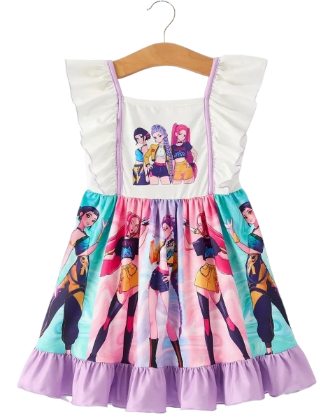 DRG61270 - Summer Purple Girls Ruffle Dot Dressb