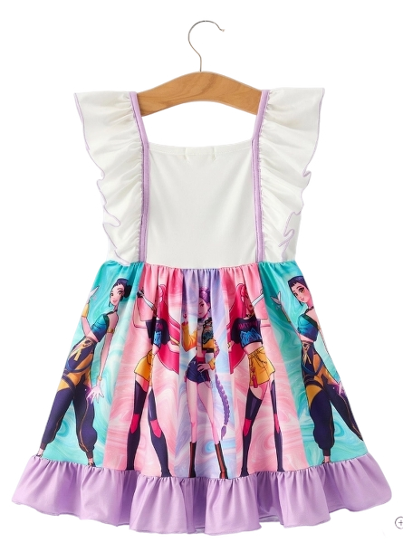 DRG61270 - Summer Purple Girls Ruffle Dot Dressc