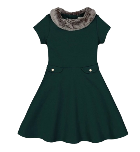 21HG07 - Fit and Flare Ponte Dress with Faux Fur