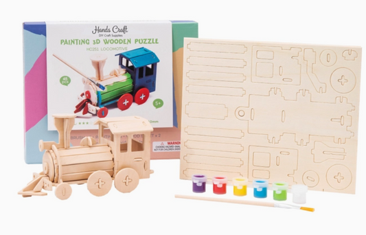 HC251 - Puzzle de madera 3D con kit de pintura: Locomotora