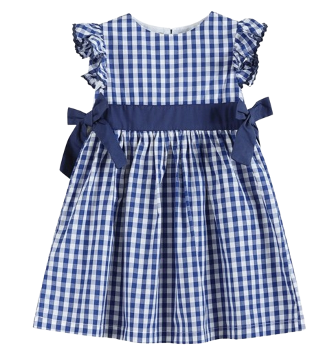 LC1000 - Lil Cactus Royal Blue Gingham Ruffle Bow Dress