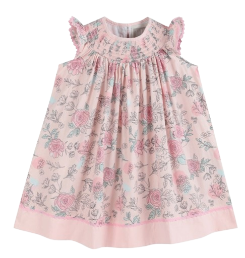 LC3186 - Lil Cactus Pink Rose Smocked Bishop Dress