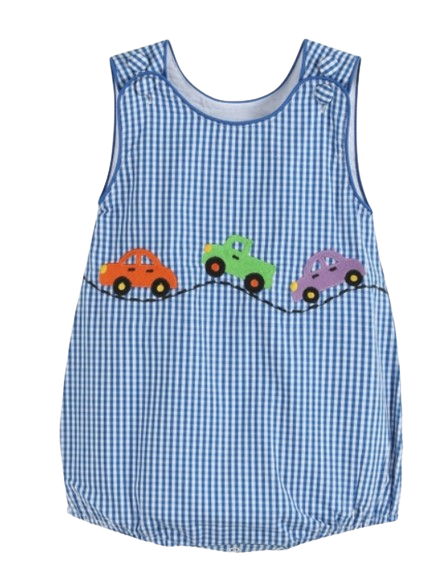 LC3425 - Lil Cactus Dark Blue Gingham Car Romper