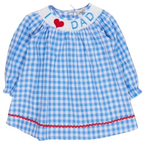 MDRG6 - Blue Gingham Smocked Dad Love Dress