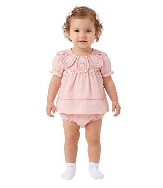 RPG62643 - Fall Baby Girl Pink Peter Pan Collar Embroidered Bloomer Set