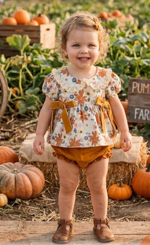 RPG63928 - Fall Girls Floral Lace Collar Ruffle Bloomer Set