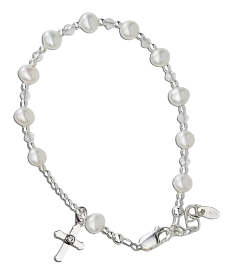 FCB-Rosary - Cherished Moments Sterling Silver Girls First Communion Rosary Bracelet Gift Cadiz Boutique, Inc.