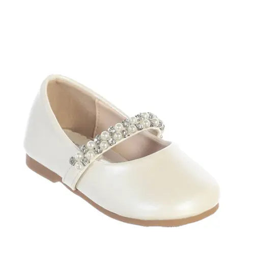 TTS116I - Leatherette Flats with Rhinestone - Ivory Cadiz Boutique, Inc.