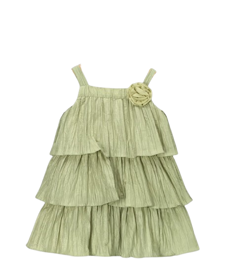 SK220 - Green Dress With Floral Accent