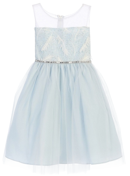 SK699 - Blue Feather Patch Top & Mesh Skirt Dress