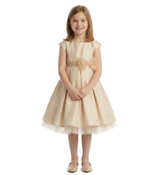 SK711C - Champagne Full Pleated Satin w/ Oversized Bow