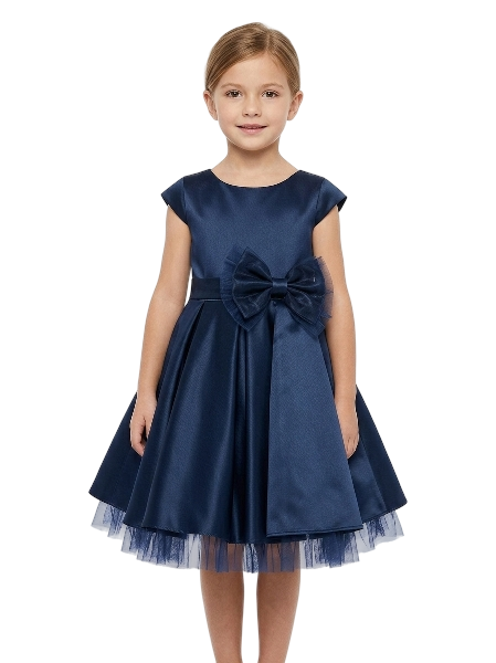 SK711NB - Navy Blue Full Pleated Satin w/ Oversized Bow