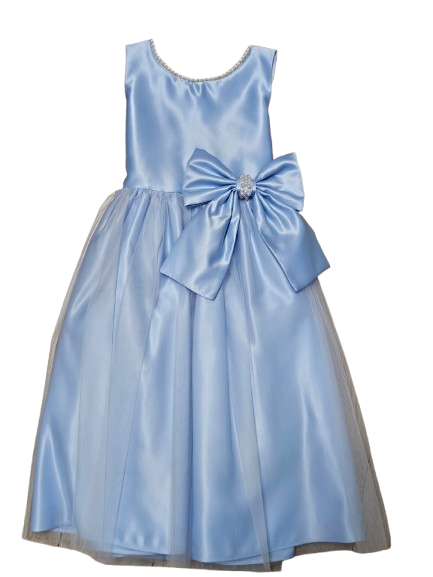 SK781BL-Sweet Kids Satin and Tulle with Pearl & Bow Accent