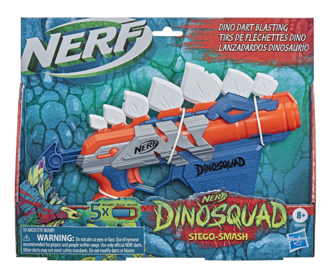 F0805 - Nerf DinoSquad Stegosmash Dart Blaster, 4-Dart Storage, 5 Official Nerf Darts