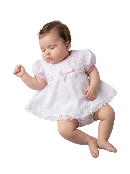 T23T - White And Pink Lace Dress with Bloomer