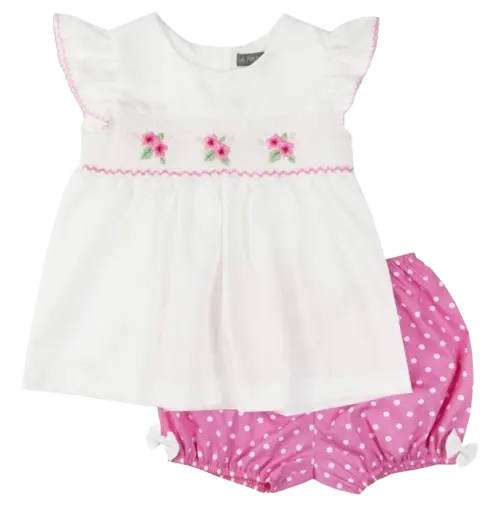 TM1158 - White & Pink Smocked Top and Bloomers Cadiz Boutique, Inc.